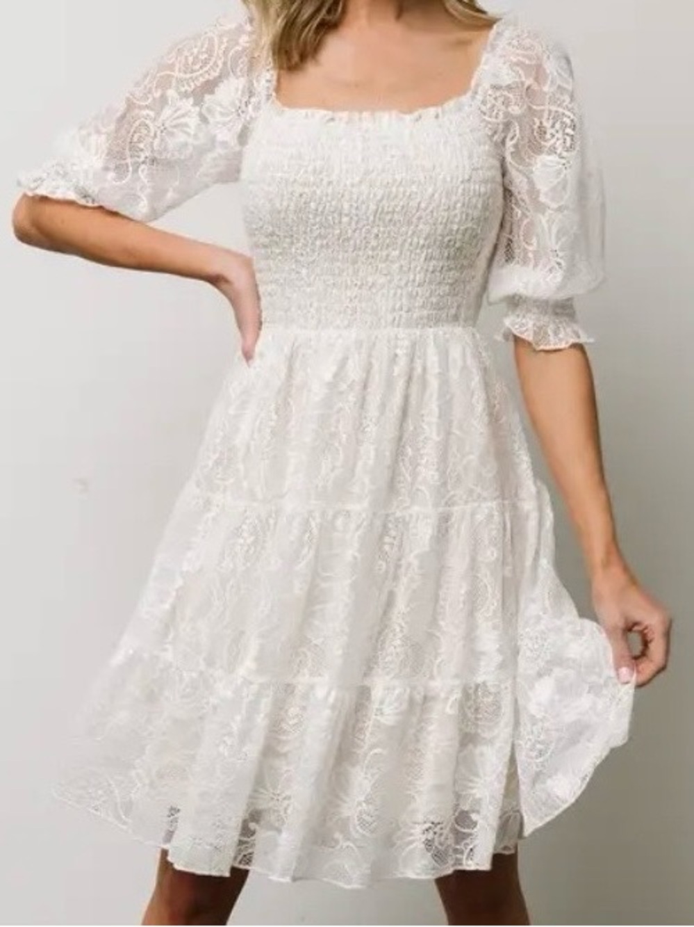 Baltic Born Tate Smocked Lace White and Cream Dress Women’s Size S